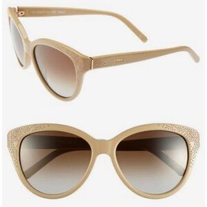 Chloé 'Suzanna' 56mm Cat Eye Sunglasses Beige with Case & Cloth